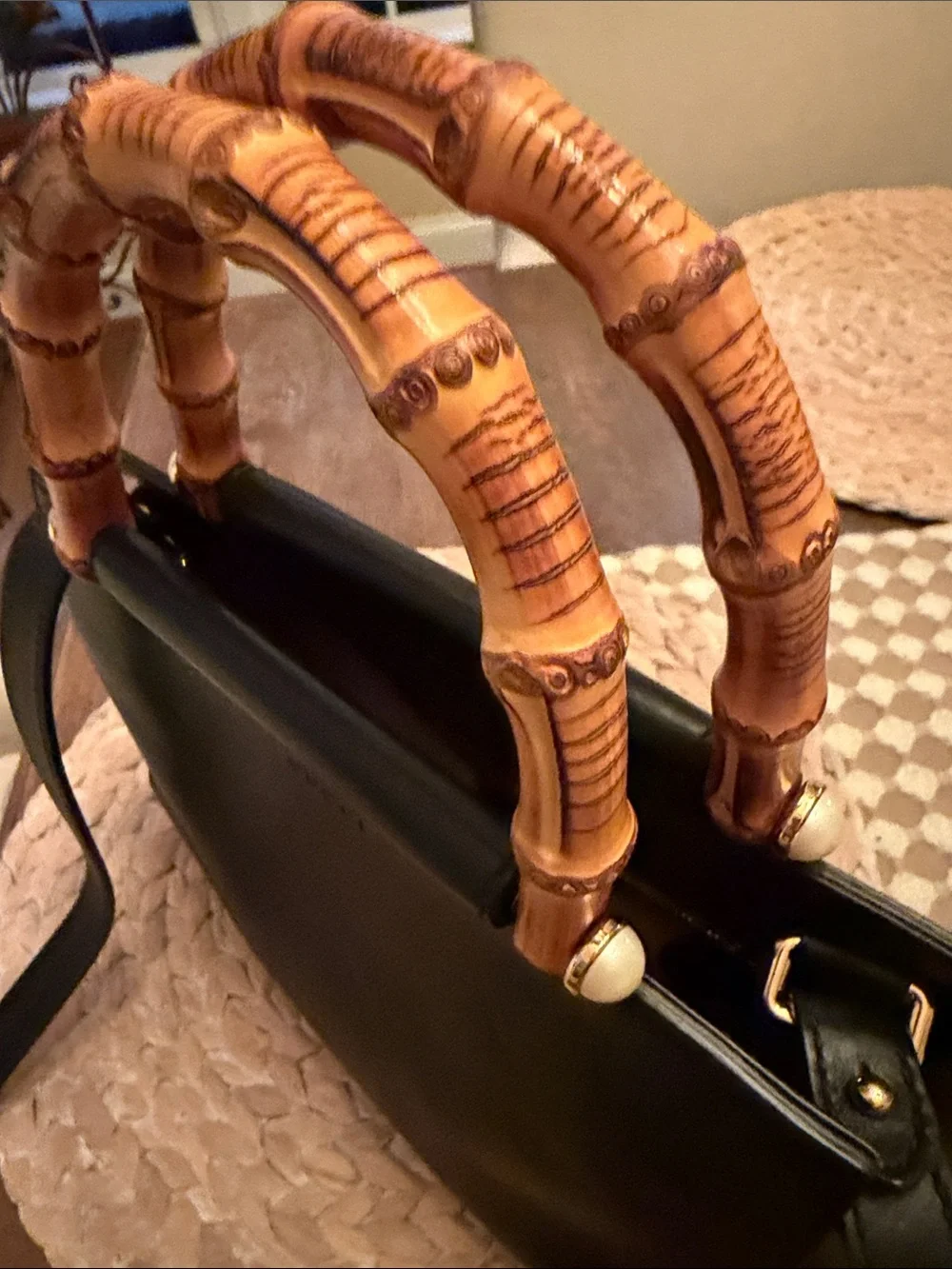 Gucci Black Leather Crossbody with Bamboo Top Handles
